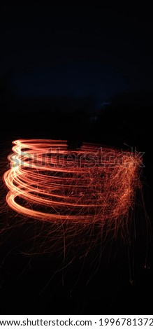 Picture rotating with fire in hand selective focus background texture