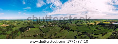 Aerial Panoramic view of summer sunny Downpatrick countryside ,Northern Ireland
