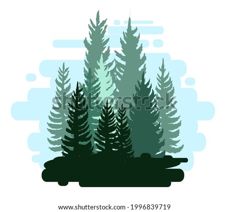 Forest silhouette scene. Landscape with coniferous trees. Beautiful blue view. Pine and spruce trees. Summer nature. Isolated illustration vector