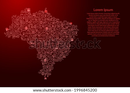 Brazil map from red and glowing stars icons pattern set of SEO analysis concept or development, business. Vector illustration.