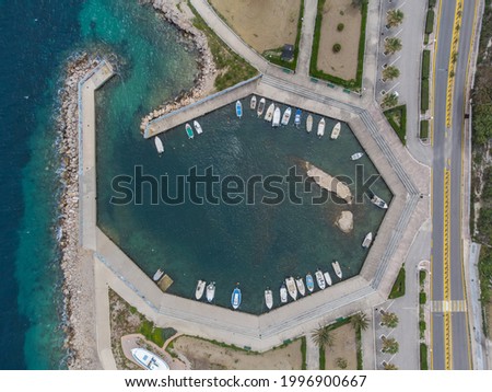 Top down view of port in Chios Island, Greece