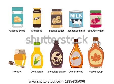 Set of different  syrup and  condiments isolated on white background. Royalty-Free Stock Photo #1996935098