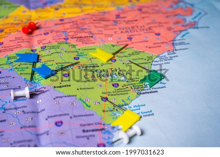 South Carolina State on map travel background