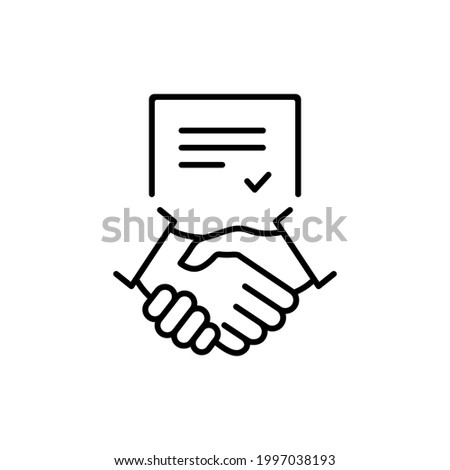 Business handshake teamwork linear concept. Contract line icon. Financial deal pictogram. Agreement signing symbol. Vector isolated on white. Royalty-Free Stock Photo #1997038193