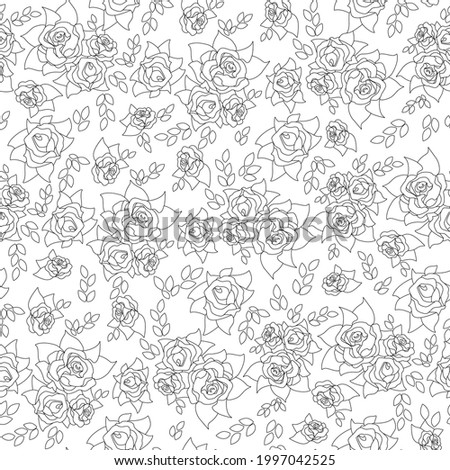 Roses. Drawing with lines. Вlack and white seamless vector pattern.