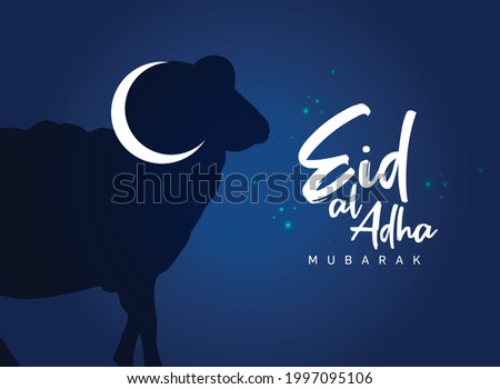 Eid Al Adha Celebration of Muslim holiday Background. The sacrifice of sheep and goat Eid-al-adha concept vector illustration. Royalty-Free Stock Photo #1997095106