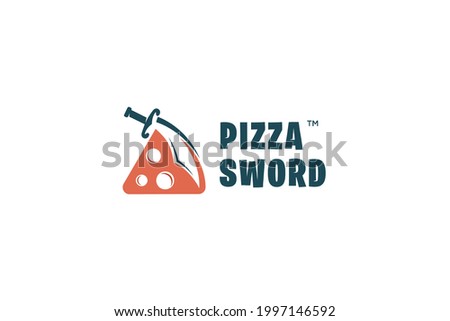 Pizza logo with knife,sword logo design template