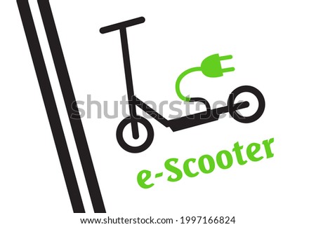 Scooter zone green roadsign for eco friendly green mobility and city transport. Parking lot warning label for scooter. Vector.