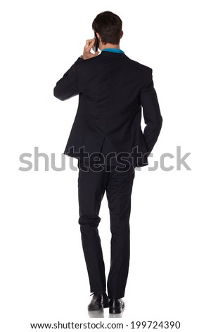 Back picture of a business man . Isolated on white background.