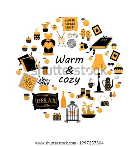 Cute things and accessory for sweet home. Warm and cozy. Flat vector elements to design your own interior.