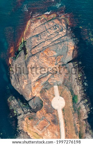 Top down view of rocky coast near black sea