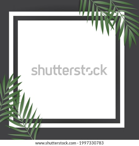 Palm leaf with paper frame for text , isolated on black background , illustration Vector EPS 10