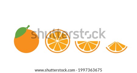 Orange fruit. Oranges that are segmented on a white background, juicy seasonal fruits, citrus, tropical. Isolated image, flat vector illustration Royalty-Free Stock Photo #1997363675