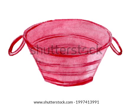 Pink metal basin drawn watercolor clip art