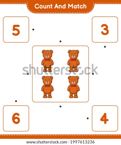 Count and match, count the number of Teddy Bear and match with the right numbers. Educational children game, printable worksheet, vector illustration