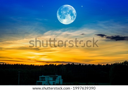 beautiful lunar night . bright sunset
