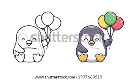 Cute penguin holding balloon cartoon coloring pages for kids