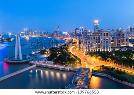 shanghai at night ,aerial view of the beautiful city road  