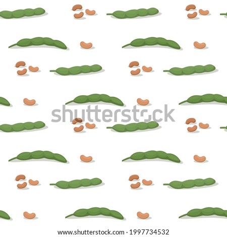 Seamless background. Pods of green bean. Vector illustration cartoon flat icon isolated on white.