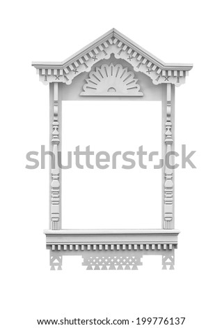 Decorative wooden window frame on a white background