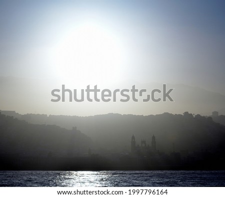 View of the city from the sea at sunset, Las Palmas of Gran Canaria, Canary Islands