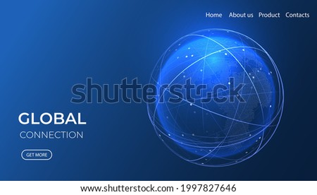 Global network isometric illustration. Technology digital 3d globe. Connection data service. Cloud storage concept.