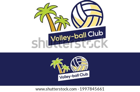 Logo in the theme of the game of volleyball that shows a volleyball ball and palm trees