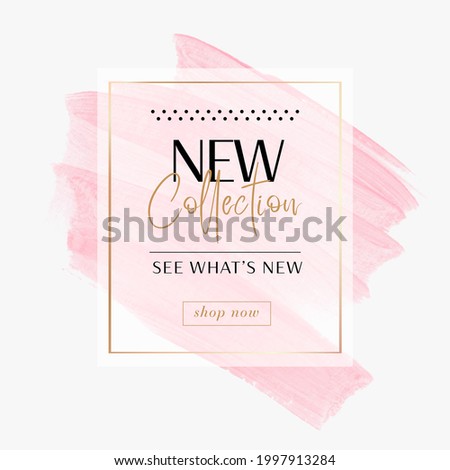 New Collection Sale sign over art subtle pink watercolor background vector illustration.  Royalty-Free Stock Photo #1997913284