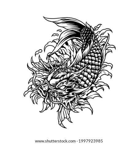Dragon Koi Fish Japan Silhouette  Illustration for your business or merchandise