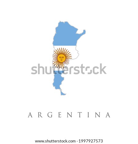 Argentina country flag inside map contour design icon logo. High detailed of Argentina vector illustration map with flag. Map of Argentine Republic with the decoration of the national flag.