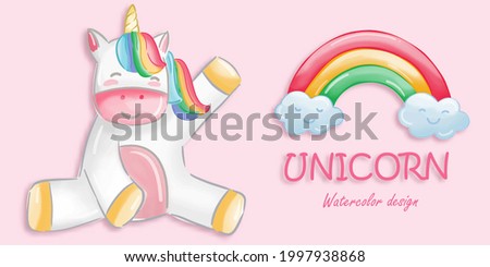 cute unicorn watercolor design, hand drawn illustration