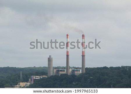 Industrial Chimney landscape red white stripe