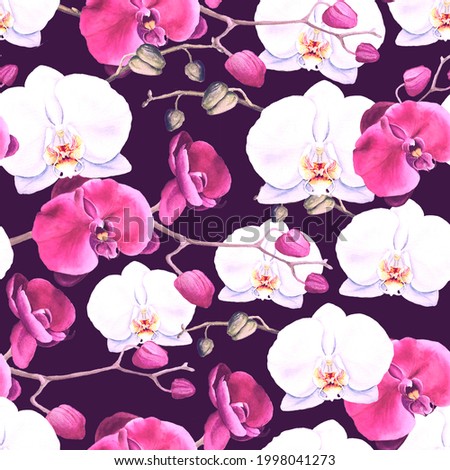 seamless background with orchids. Butterfly flowers pattern for wrapping paper, clothes design, interior textile