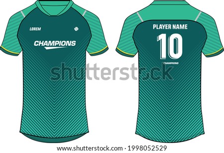 Sports jersey t shirt design concept vector template, V neck raglan sleeve Football jersey concept with front and back view for Soccer, Cricket, Volleyball, Rugby, tennis, badminton uniforms