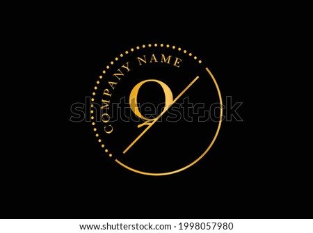 Golden letters Q with golden circle frames. Graphic Alphabet Symbol for Corporate Business Identity
