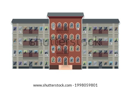 Residential apartment building. Caught. Vector illustration, flat design style.