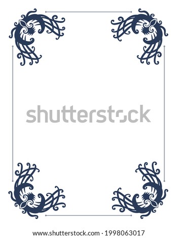 Decorative frame with swirls corners. Elegance border. Simple contour for wedding, greeting banner design. Isolated illustration