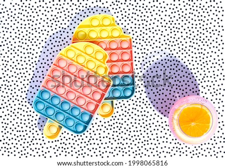 Two antistress ice creams on a stylish background in a dot. Trend 2021. Summer Concept.  Royalty-Free Stock Photo #1998065816