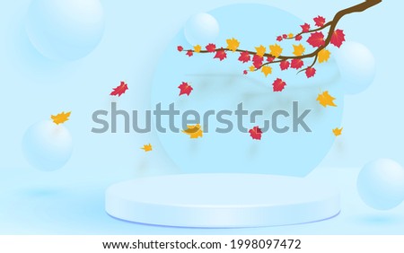Vector illustration - autumn rural landscape and maple branch.