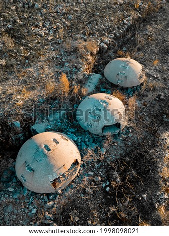 Drone picture of three bunkers in Albania