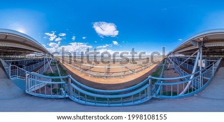 Spherical panoramic photograph of a large livestock centre