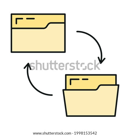 Folder online database cloud computer technology icon, remote data storage, protect information outline flat vector illustration, isolated on white. Concept modern web server tool security.