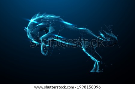 Horse run with Low polygon line, triangles, and particle style design. Illustration vector