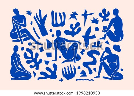 Inspired Matisse Female figures In different poses and Geometric Shapes in a trendy minimal style. Vector Art Collage of women's bodies made of cut paper for creating Logos, Patterns, Posters, Covers Royalty-Free Stock Photo #1998210950