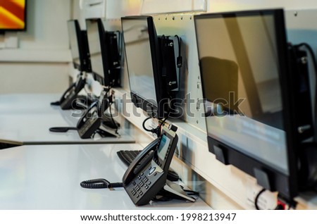 Emergency call center. Communication service and emergency calls Royalty-Free Stock Photo #1998213947