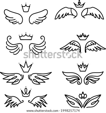 Vintage sketch pattern with wings doodle set. . Cartoon style. Vector icon. Web icon. Creative line art illustration, outline sketch.