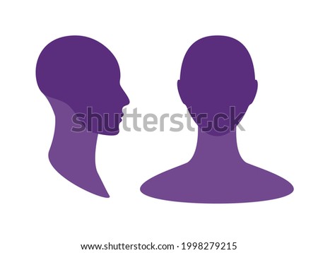 Gender neutral front and side view profile avatar silhouette with a highlighted skull and chin area
