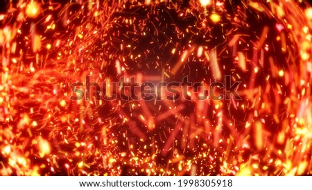 Soaring sparks background. Fireball, image of the sun