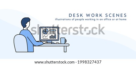Clip art of a man working at a desk.
This illustration has elements of business, computer, internet, people, and books.