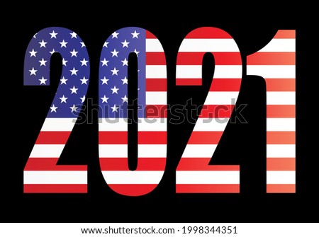 Year 2021 with the flag of United States of America.